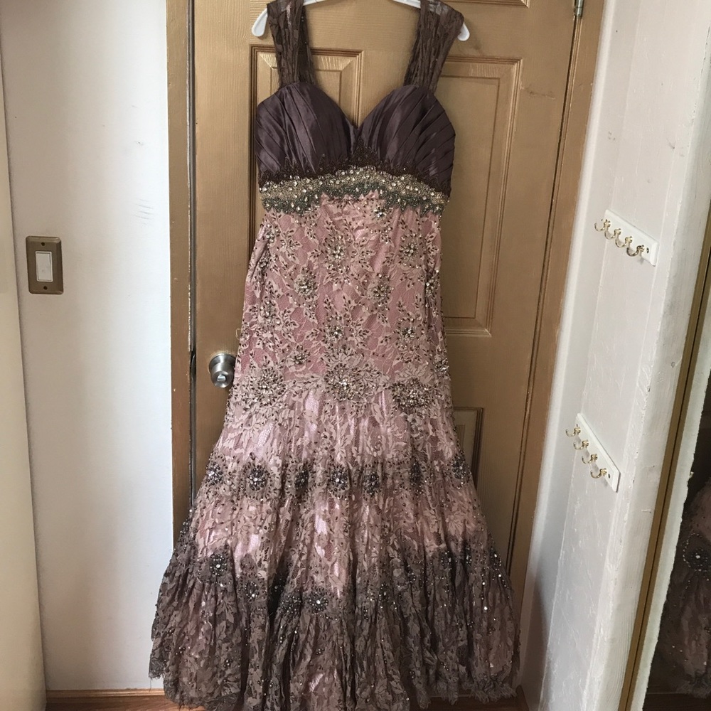Stunning pink/purple lace beaded evening gown