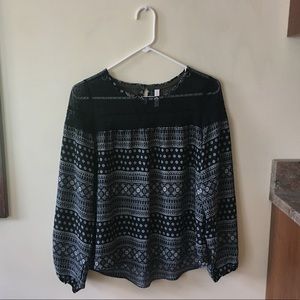 Patterned Long-Sleeve Blouse