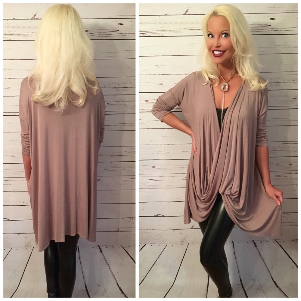 Stunning taupe oversized drape front tunic - Picture 2 of 2
