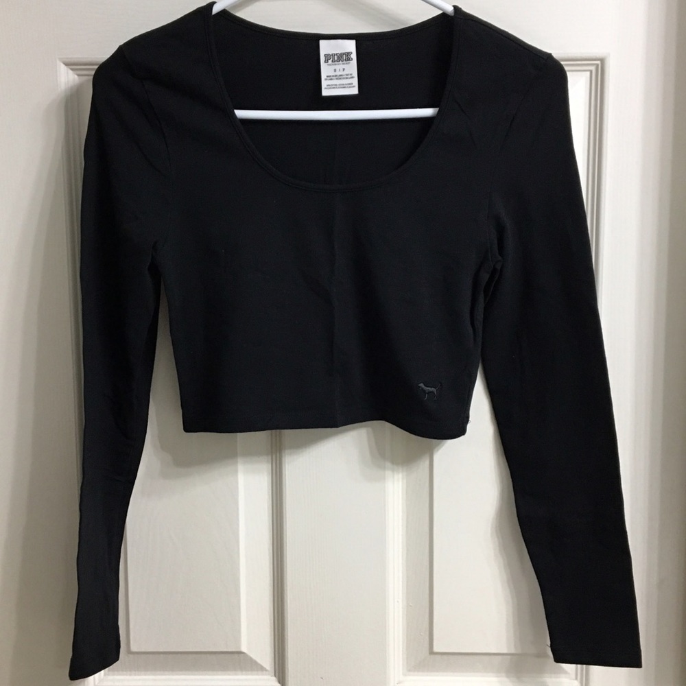 PINK Black Long Sleeve Crop Top Tee