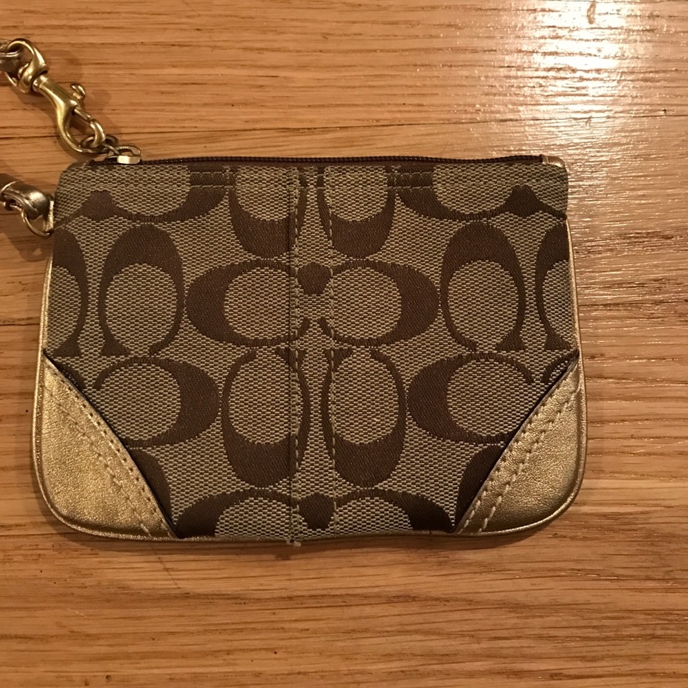 Coach Logo Small Brown Wristlet Purse