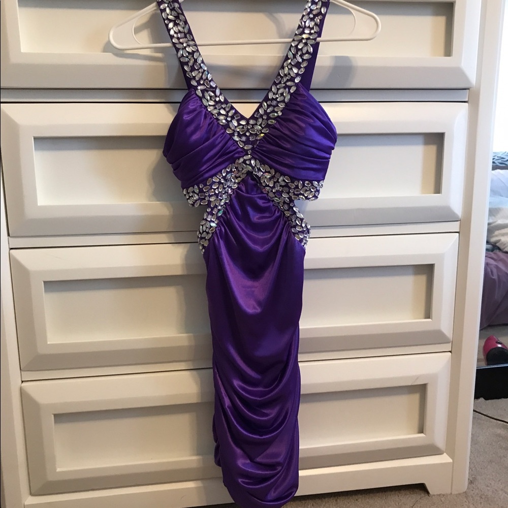 Royal purple jeweled formal dress w side cutouts