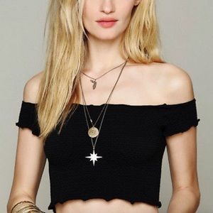 Black Free People Smocked Black Crop Top