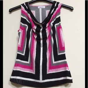 Cowl neck graphic print sleeveless top