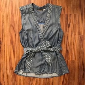 Anthropologie Denim Wrap Blouse - Medium