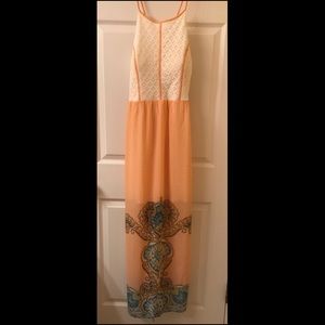 Orange and white maxi dress, NWT
