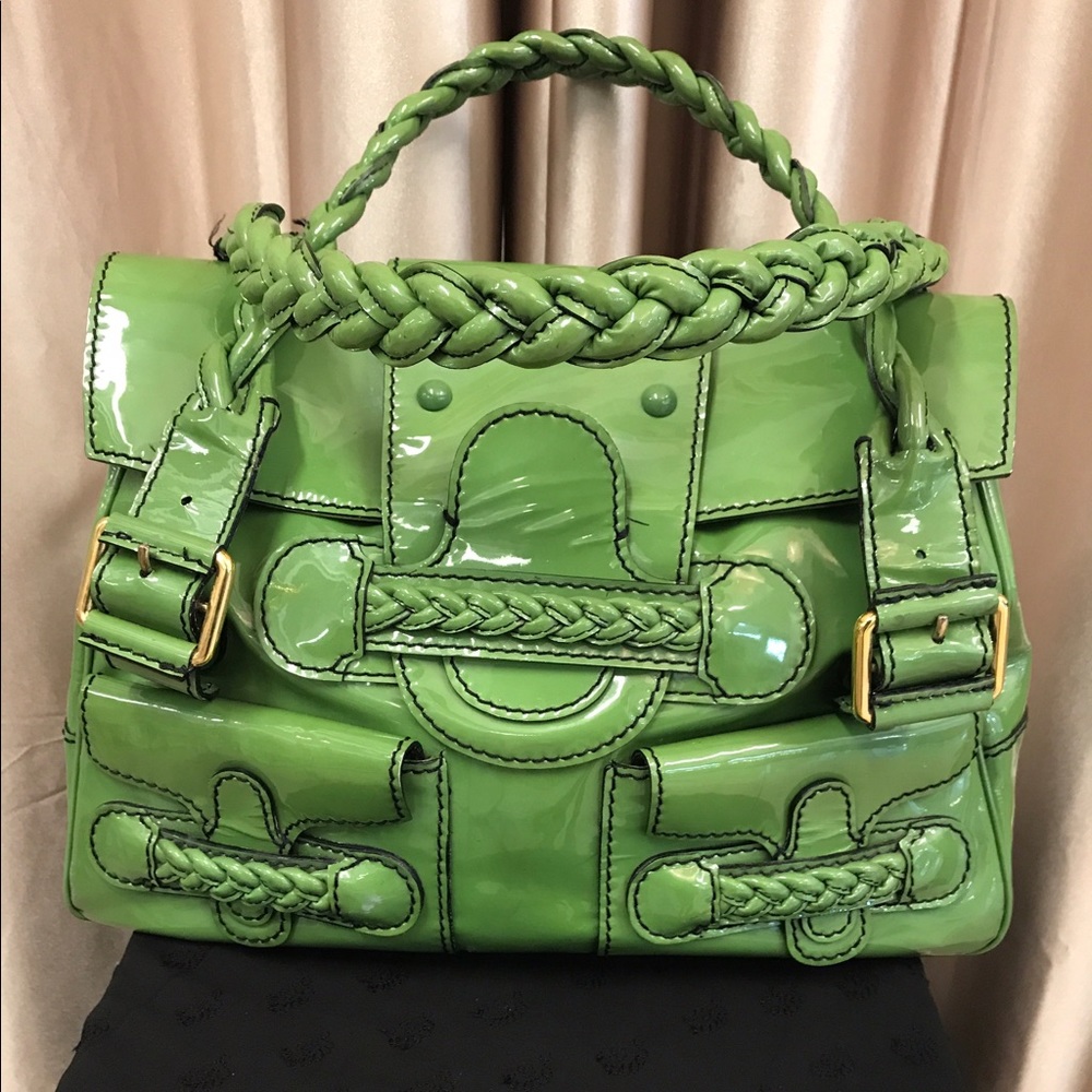 Green Patent Leather braided Valentino Satchel