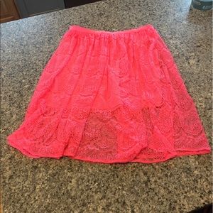 Worn once neon pink/coral lace skirt euc