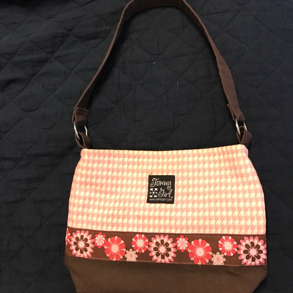 Towny Girl Pink and Brown Fabric Purse