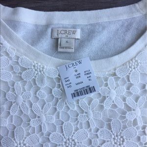 J. Crew Yoke Lace Short Sleeve Sweater Ivory XL
