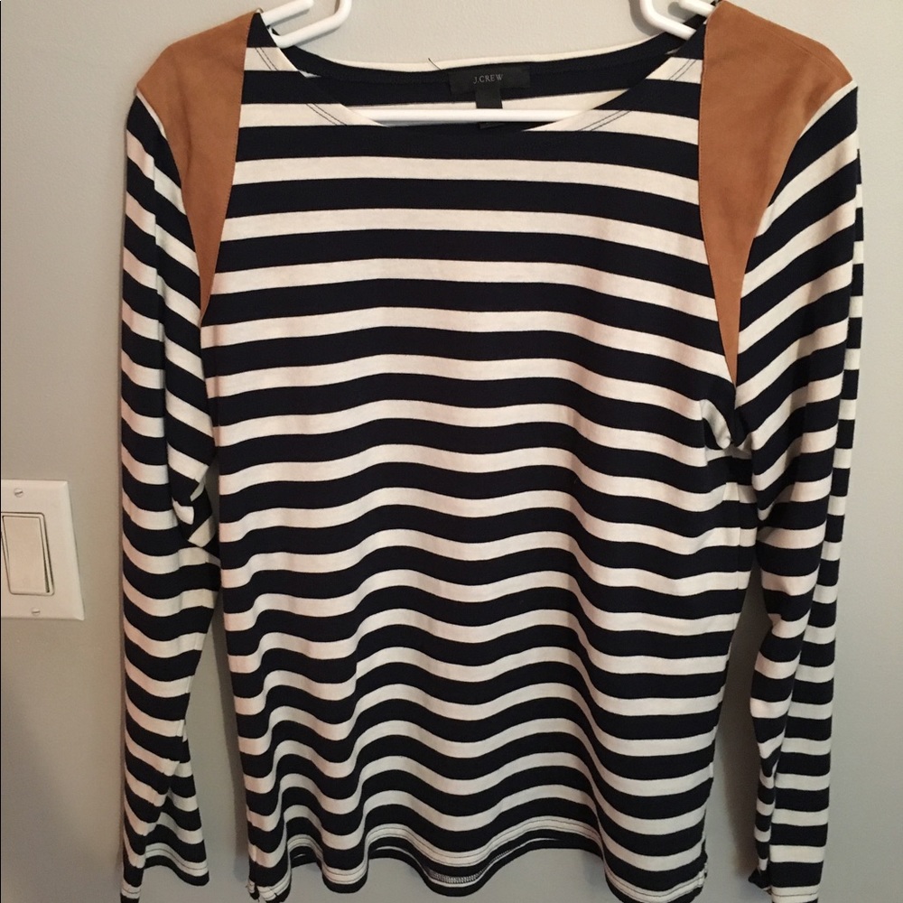 J. Crew Striped Suede-Shoulder Long Sleeve