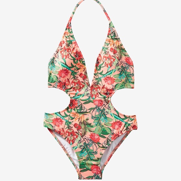 Express Other - Express floral pink cut out swimsuit bathing suit