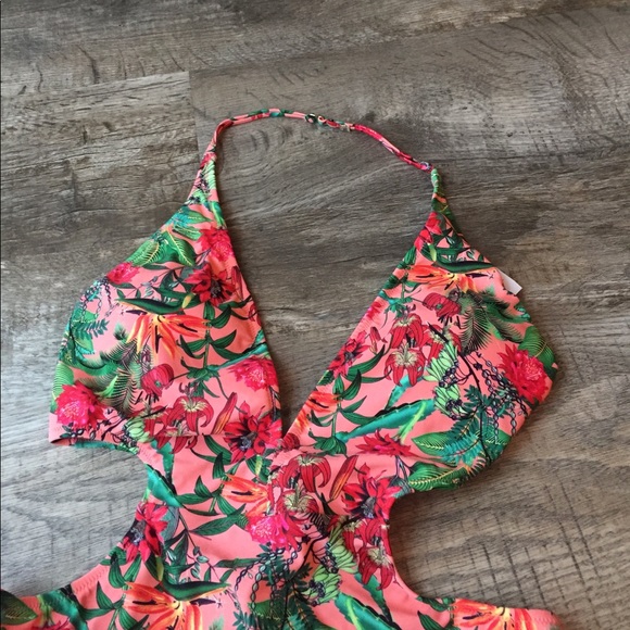 Express floral pink cut out swimsuit bathing suit - Picture 3 of 4