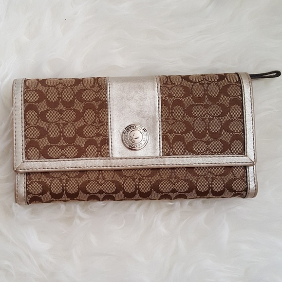 AUTHENTIC Coach Signature Stripe Trifold Wallet - Picture 1 of 8