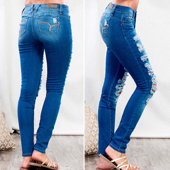 Boutique Rugged & Torn Medium Wash Denim Jeans - Picture 2 of 3