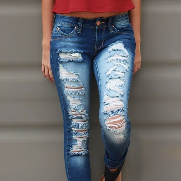 Boutique Rugged & Torn Medium Wash Denim Jeans - Picture 3 of 3