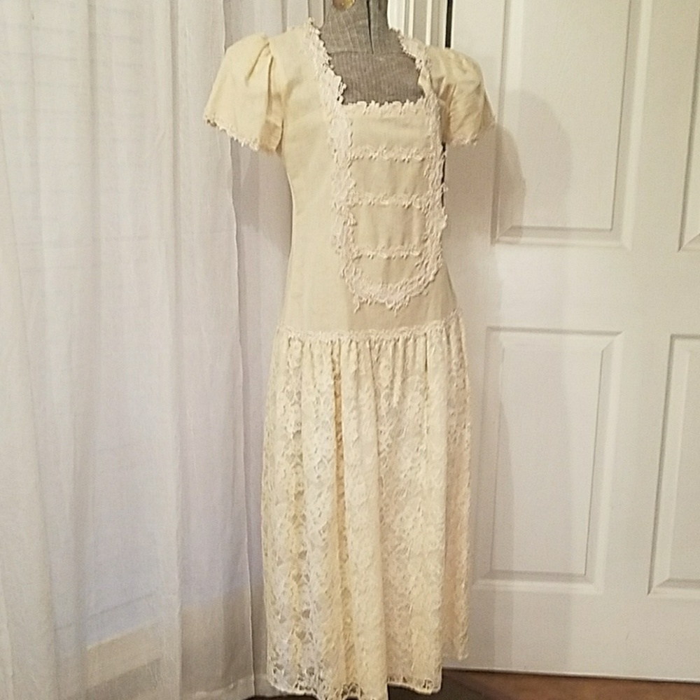 1980s vintage cream dropped waist dress