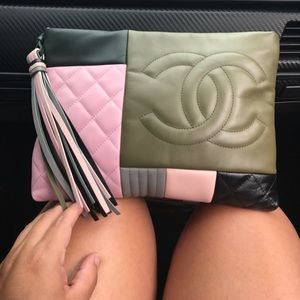 Chanel beautiful colorblock clutch patchwork pouch