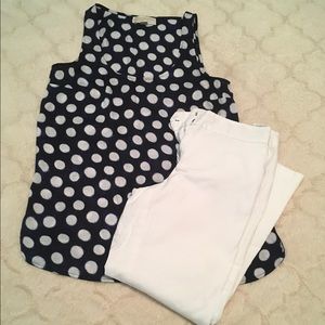 Cute Michael Kors Navy Blue Polka Dot Tank