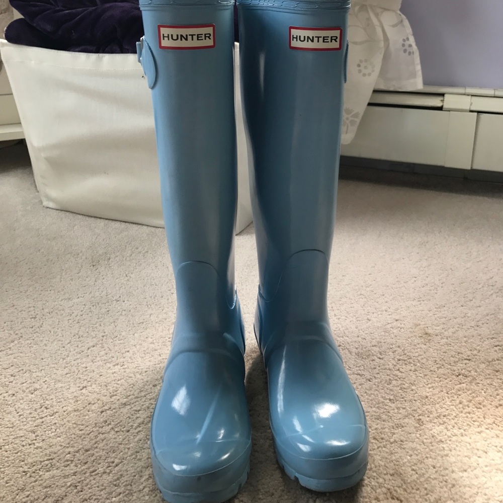 Light blue hunter rain boots