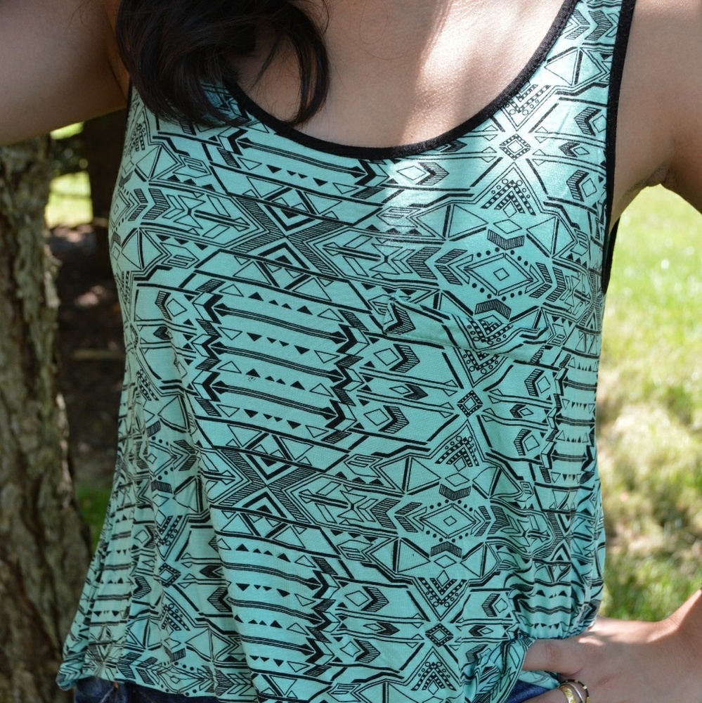 Light Teal and Black Patterned Top