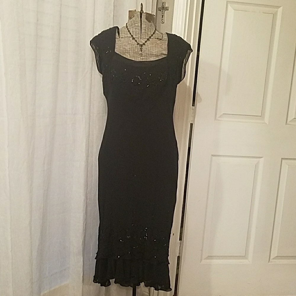 1940s style black beaded dress size 12 Jones NY