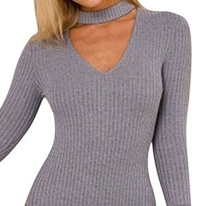 Grey choker bodysuit! 🖤