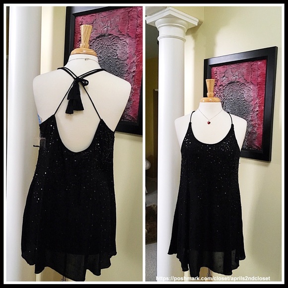 FREE PEOPLE Black Embellished Slip Dress - Picture 3 of 7