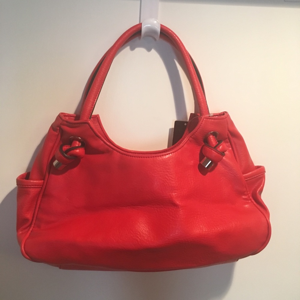Red faux leather purse