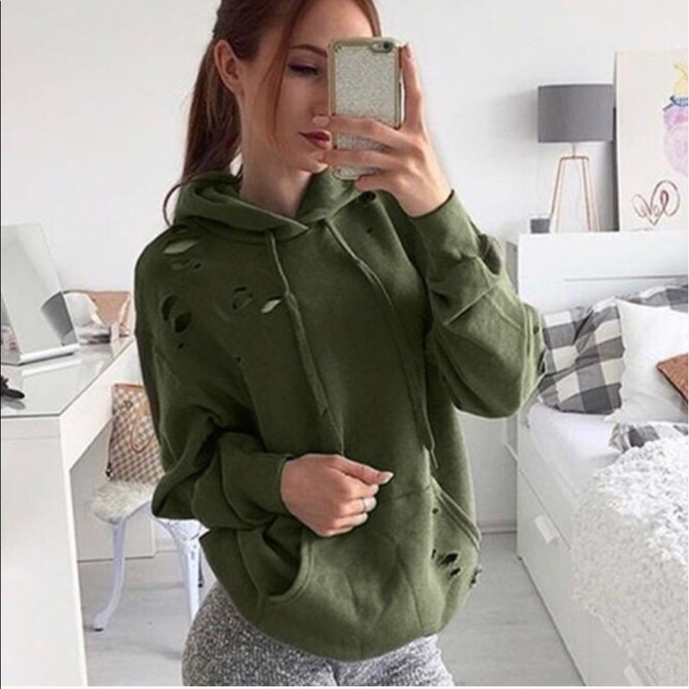 Distressed Green Hoodie