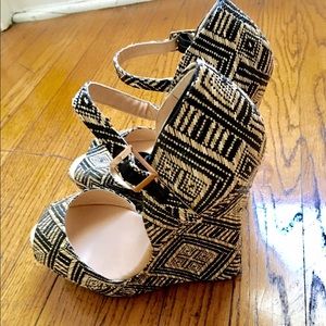 Madden Girl wicker tribal print platform wedges