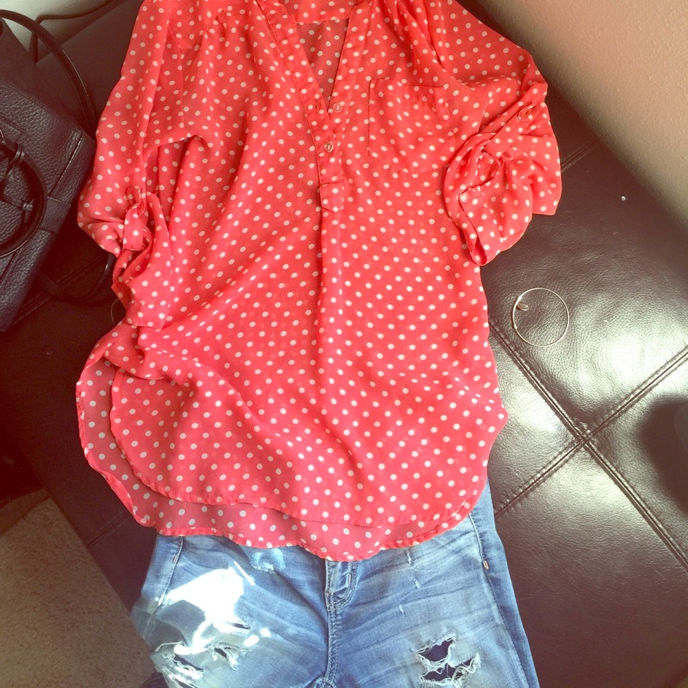 Rue 21 Pink Polka Dot Button Down Top