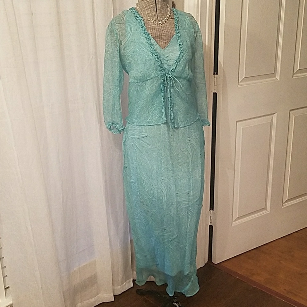 1930s vintage style seafoam green silk garden dres