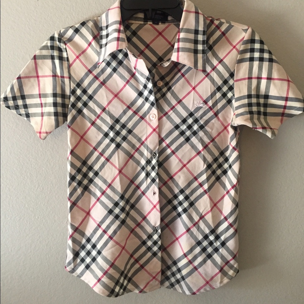 Burberry Pink Plaid button down woman's blouse