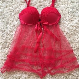 34 D Red Ruffle Push-up Babydoll lingerie