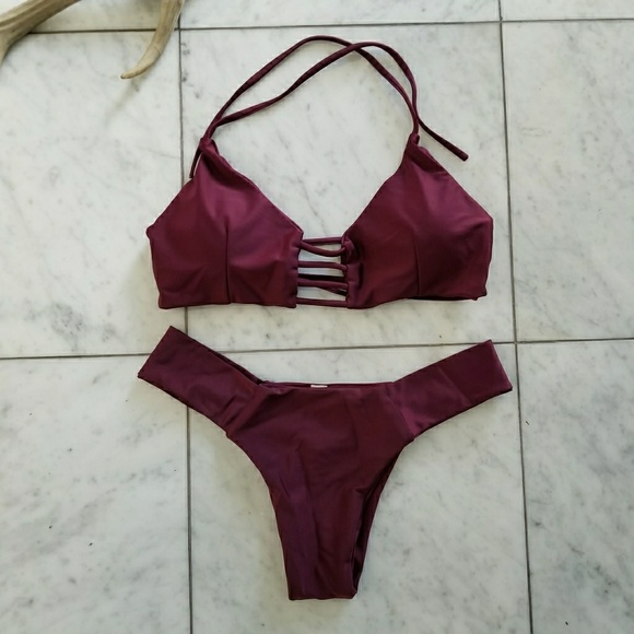 New Oxblood Burgundy Strappy Bikini - Picture 3 of 4