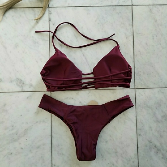 New Oxblood Burgundy Strappy Bikini - Picture 4 of 4
