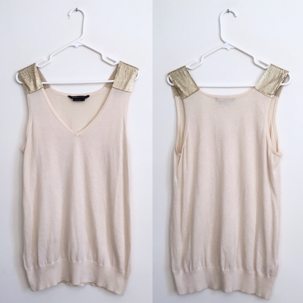 BCBGMaxAzaria Cream Top w/ Gold Mesh