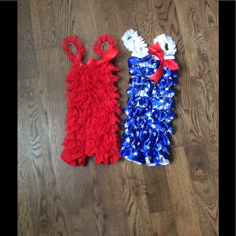 2 Girls Lace/Satin Rompers size L