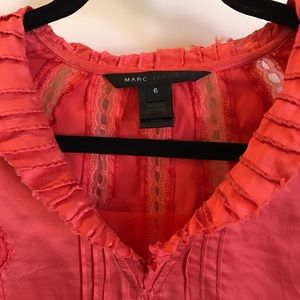 Marc Jacobs Frayed Silk Coral Blouse