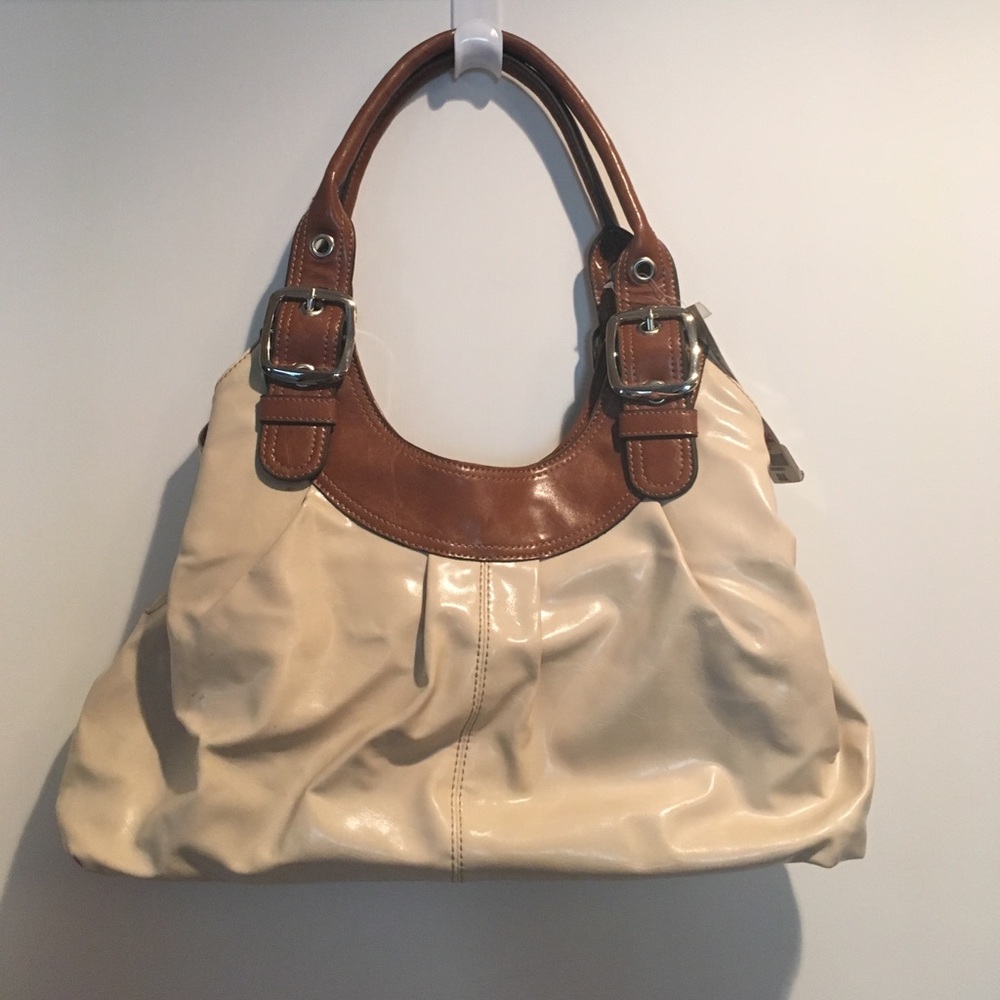 Cream and brown faux leather purse