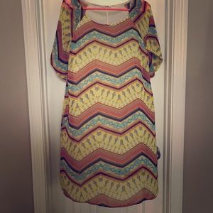 Yellow/orange/teal chevron pattern dress