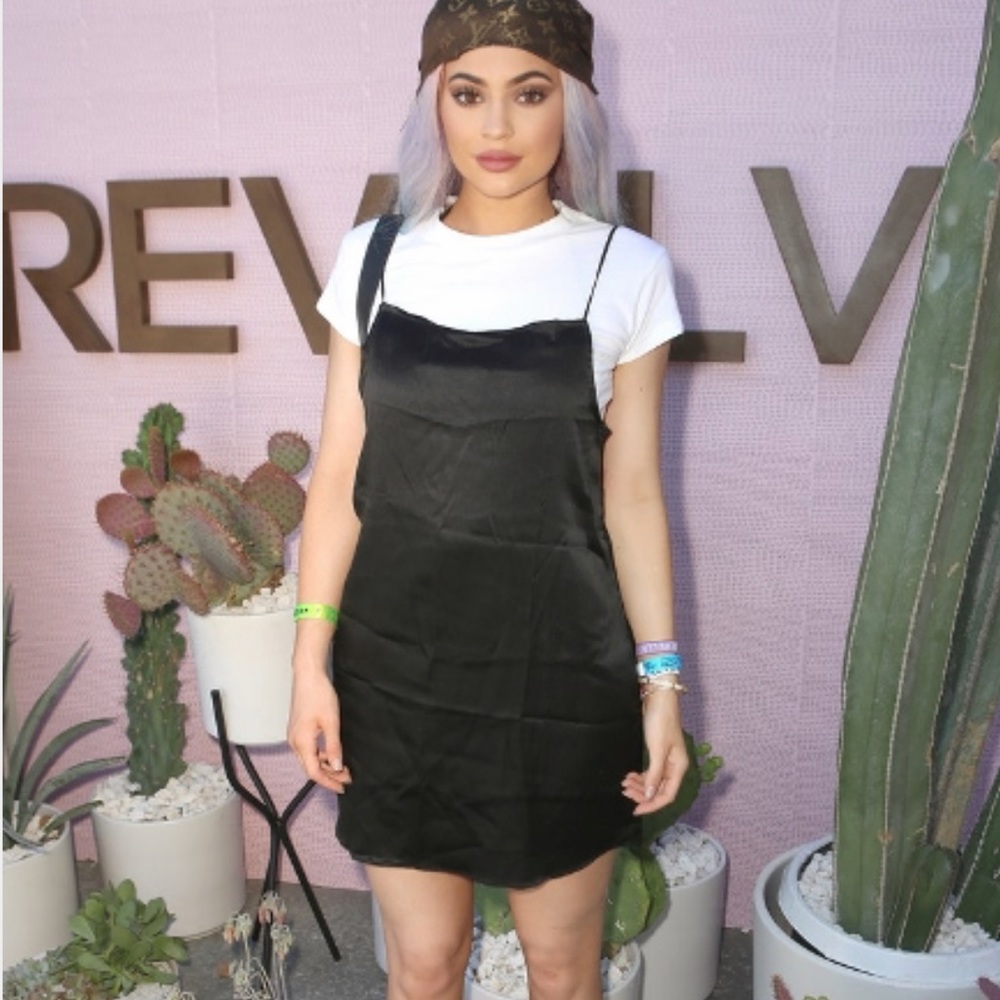 black slip dress
