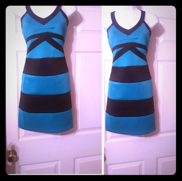 Cute jade&black colorblock ponte knit summer dress - Picture 1 of 5
