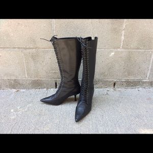 Nylon Black Leather Lace Up Boots