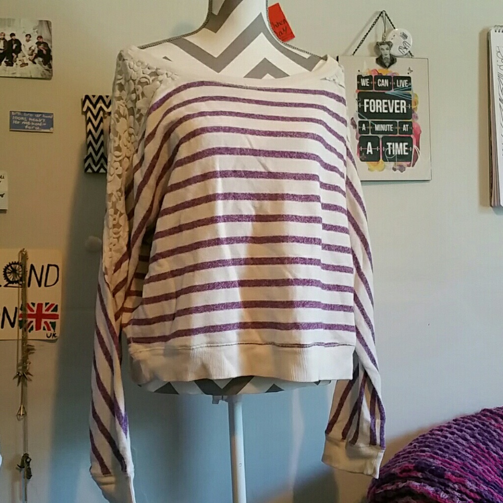 Aeropostale purple striped sweater with lace