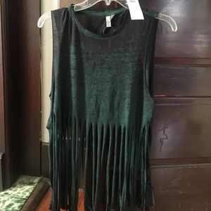 ASOS distressed green/ black fringe top- size 4
