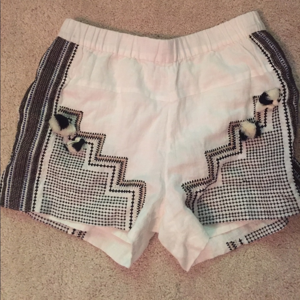 J Crew Tassel White Linen shorts
