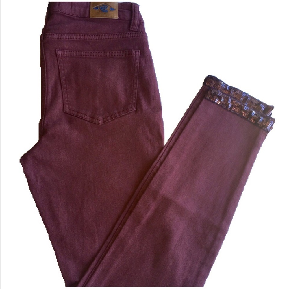 Deep maroon sequined skinnies