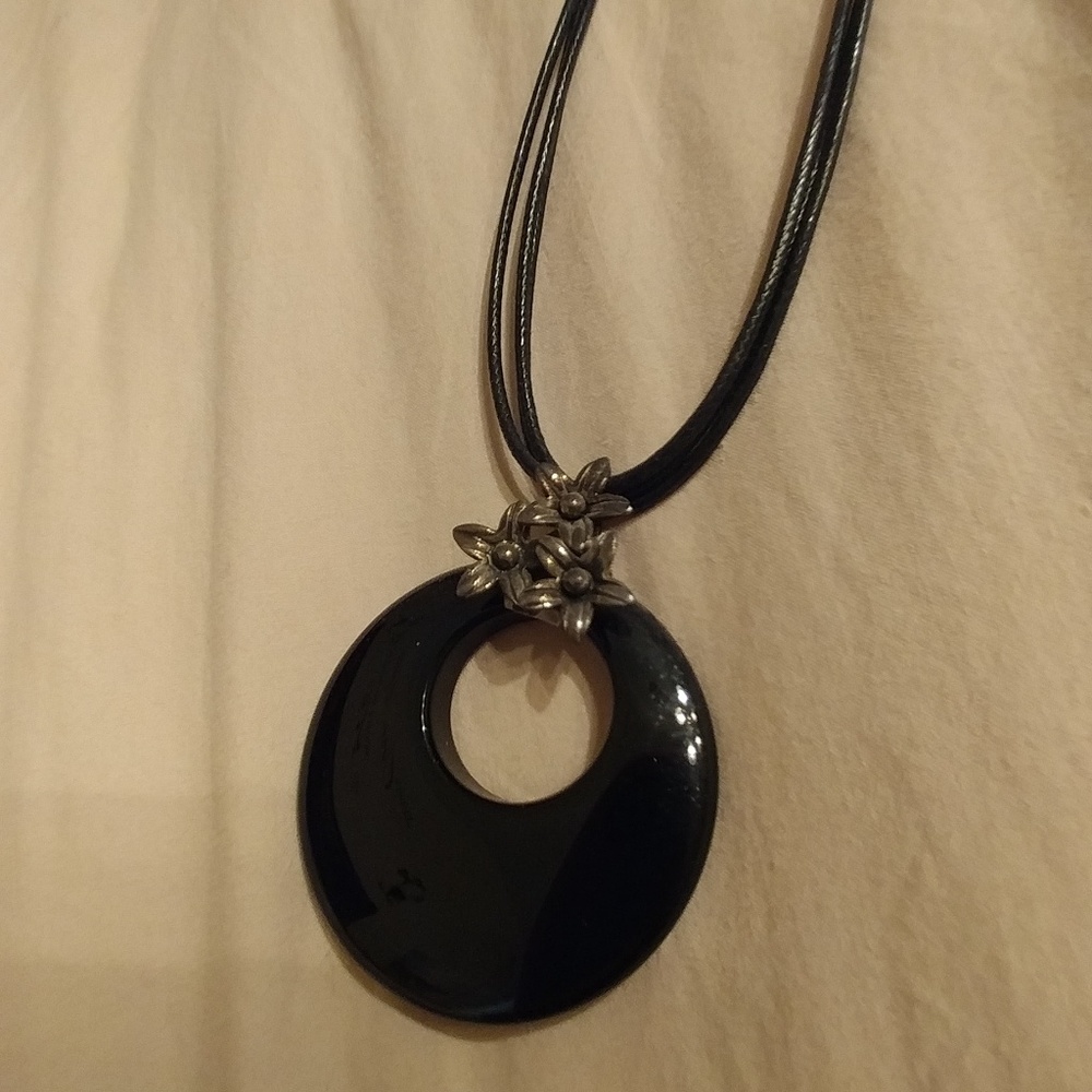 Necklace on leather straps